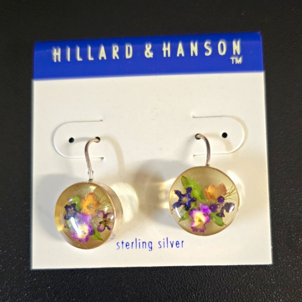 Hillard & Hanson 925 Sterling Silver Round Floral Dangle Earrings Hook Closure